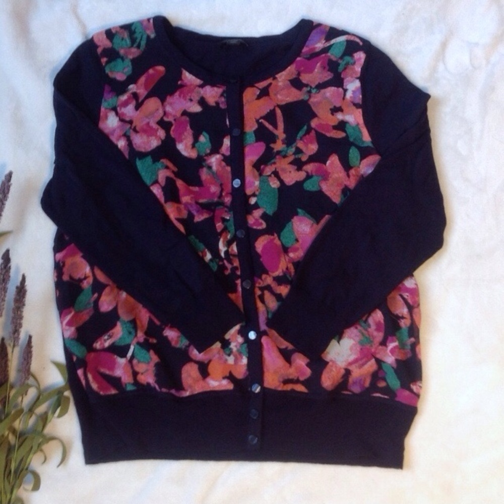 Ann Taylor petite EUC spring floral cardigan sz MP